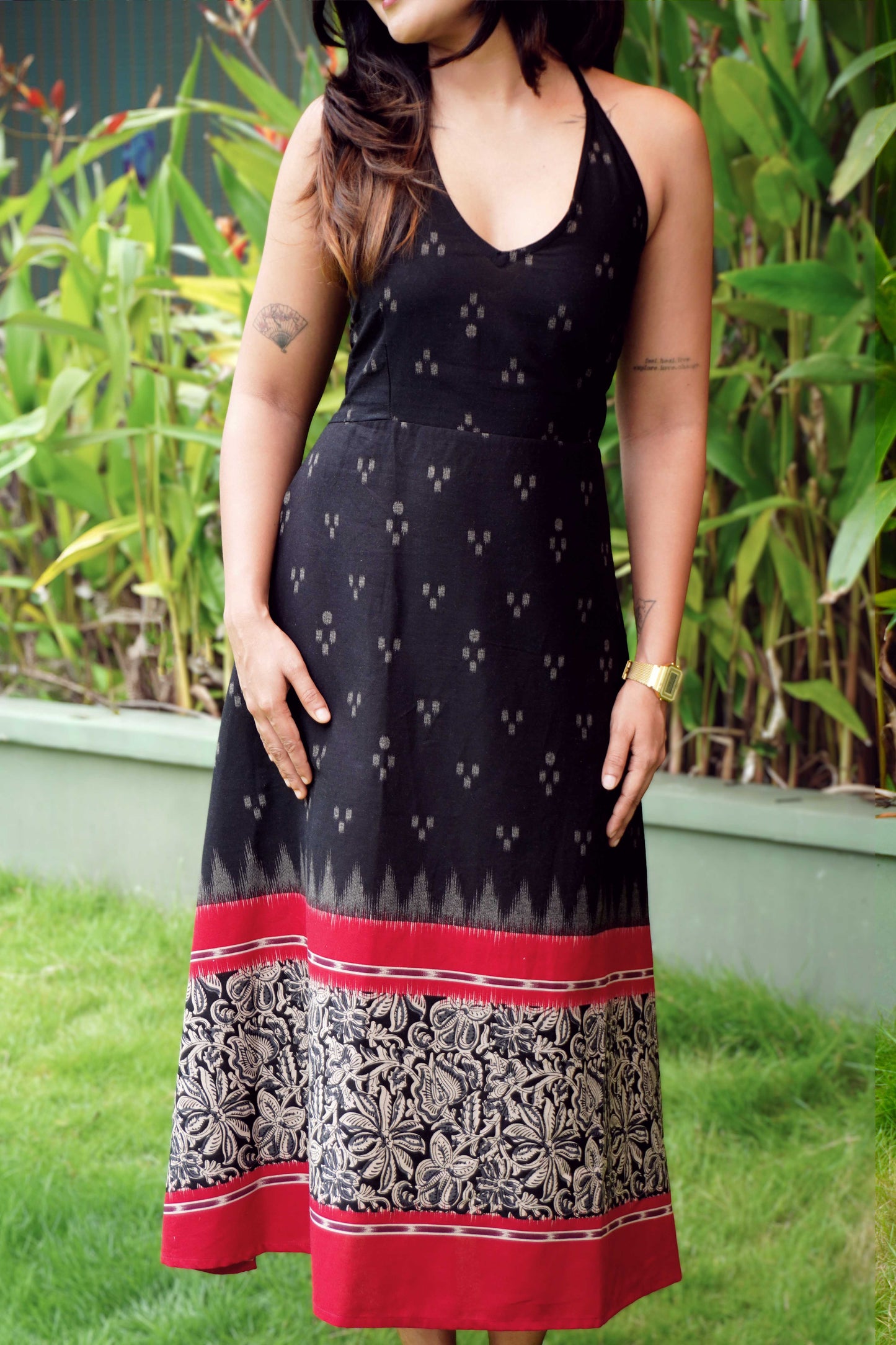 Ikat Kalamkari Long Dress (Red)