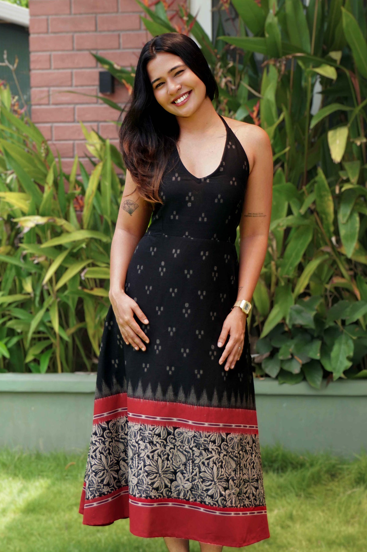 Ikat Kalamkari Long Dress (Red)